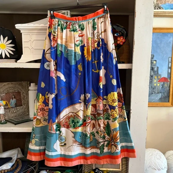 Antonio Melani Evie Woven Ocean Print High Rise A-Line Coordinating Skirt sz 6 - Picture 6 of 7